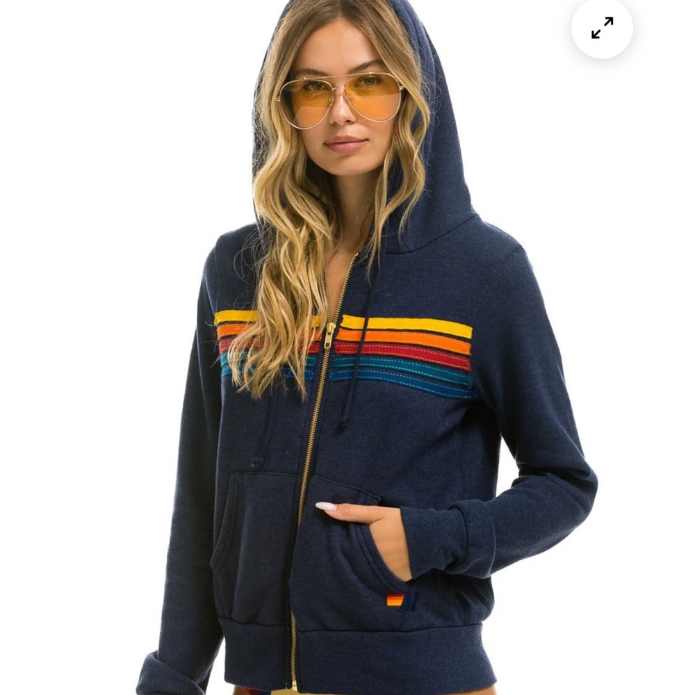 Aviator Nation 5 Stripe Hoodie - Navy - Picture 2 of 5